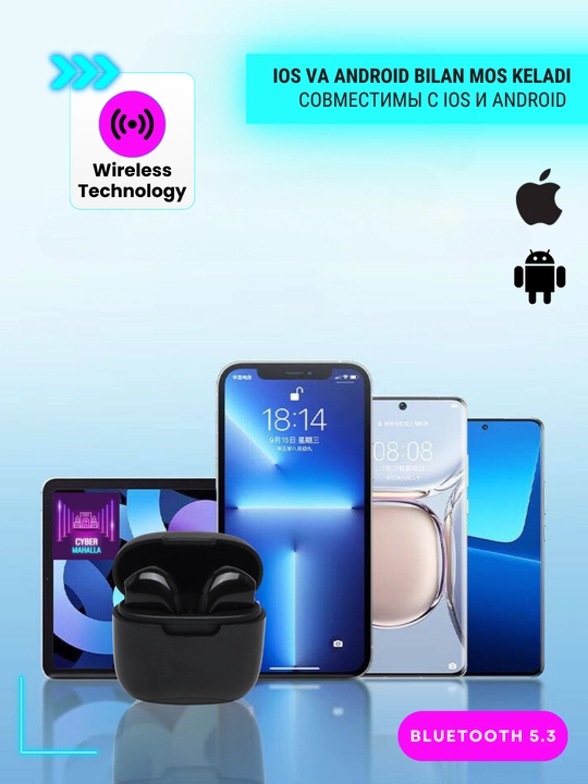 Simsiz sensorli quloqchinlar TWS B21, shovqinni faol bosuvchi, iOS va Android uchun