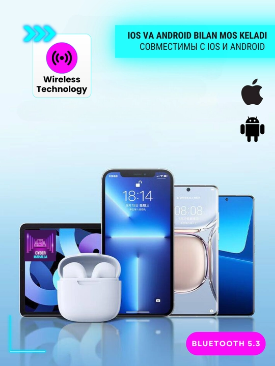 Simsiz sensorli quloqchinlar TWS B21, shovqinni faol bosuvchi, iOS va Android uchun