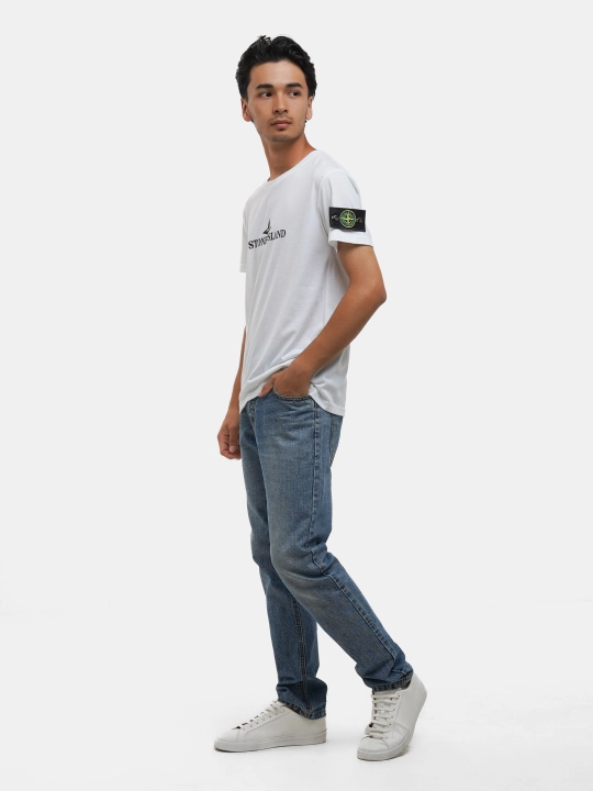 Stone erkaklar uchun Stone Island, qisqa yengli, kashta tikilgan, futbolka