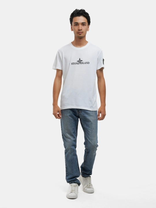 Stone erkaklar uchun Stone Island, qisqa yengli, kashta tikilgan, futbolka