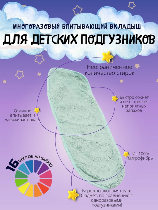 Вкладыш в многоразовый подгузник 3-х слойный, 1 шт - 