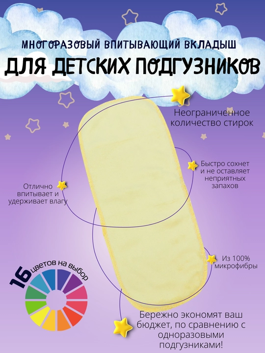 Вкладыш в многоразовый подгузник 3-х слойный, 1 шт - 