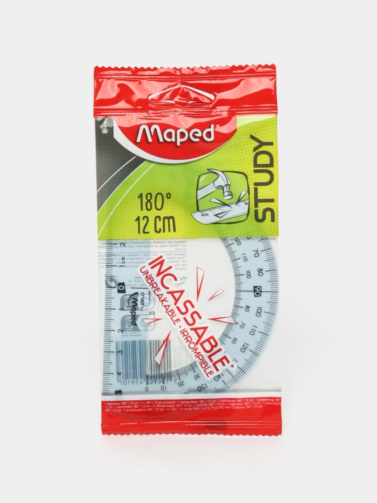 Линейка "Maped PROTRACTOR 180/12CM PP STUDY UNBREAKABLE",  12 см - 