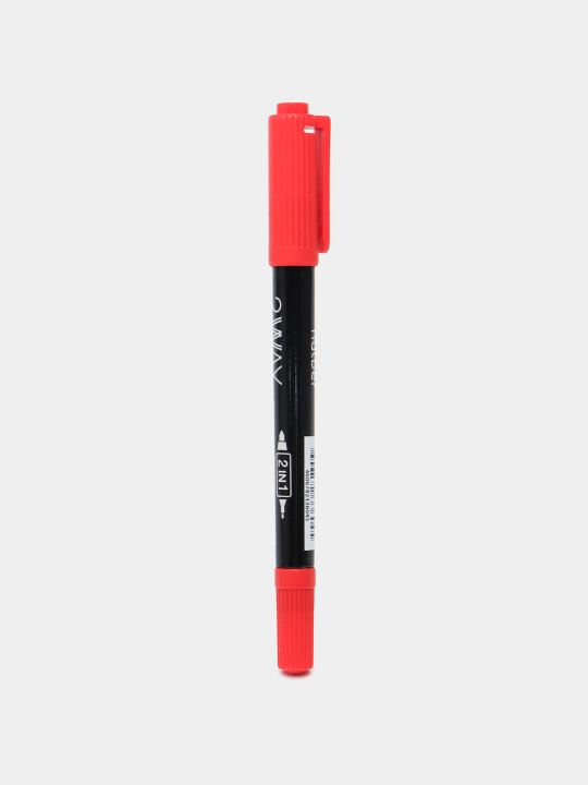 Маркер перманентный Hatber 2WAY Двухсторонний 1 mm/0,5 mm Красный 12шт. PM_060855 - 