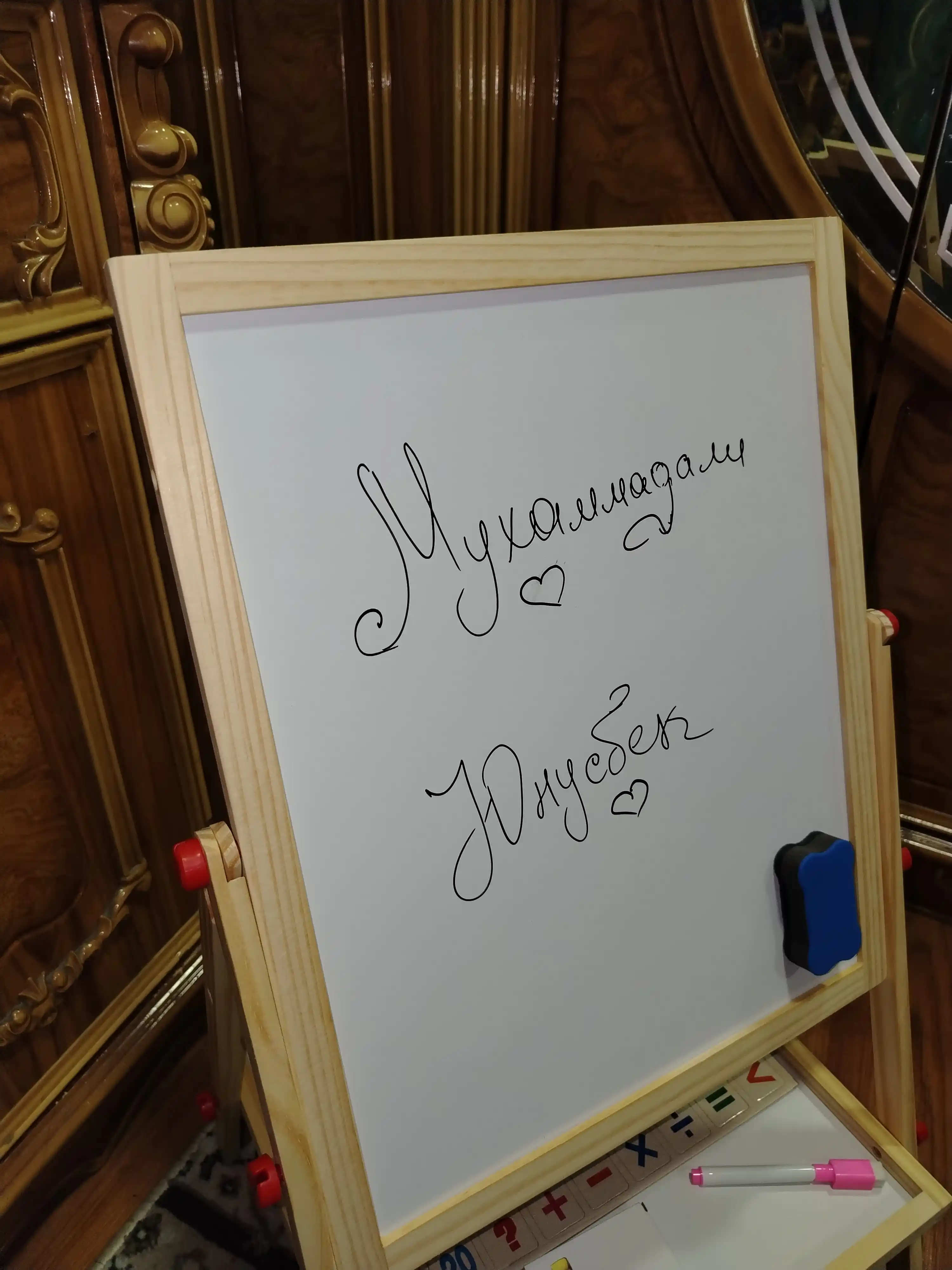 Мольберт для рисования, детский, двусторонний, с маркерами, мелками, магнитная доска