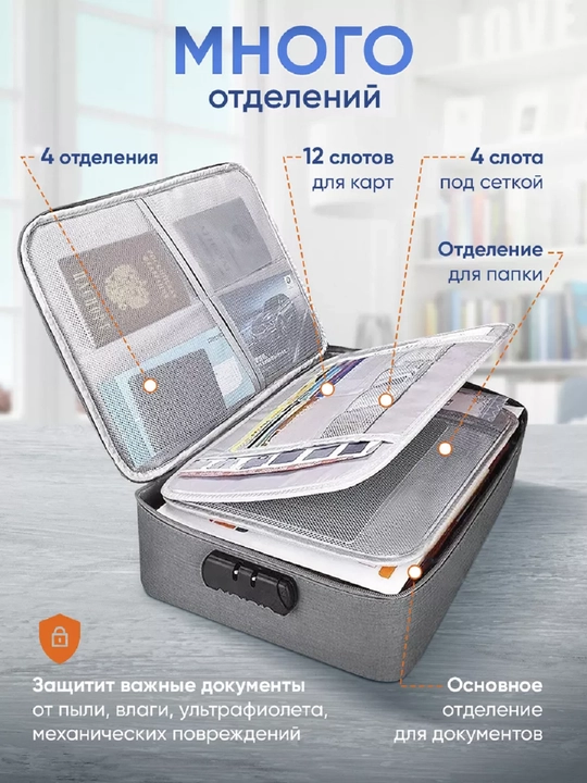 Сумка-органайзер для документов, для хранение предметов, с кодовым замком 