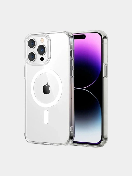 G'ilof iPhone X, XR, 11, 12, 13, 14, 15, 16, Pro, Max uchun silikon, shaffof, Magsafe