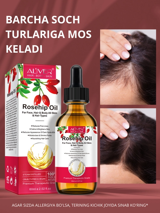 Soch, soqol, tirnoq, teri, kipriklar, o‘sish uchun rozmarin moyi, 17 xil, 60 ml