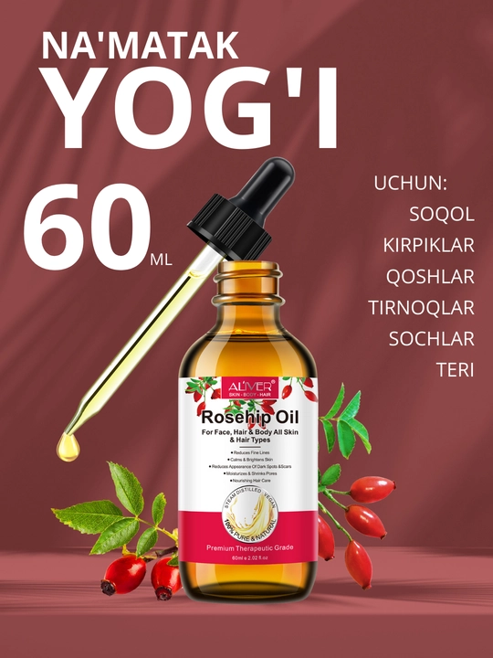 Soch, soqol, tirnoq, teri, kipriklar, o‘sish uchun rozmarin moyi, 17 xil, 60 ml