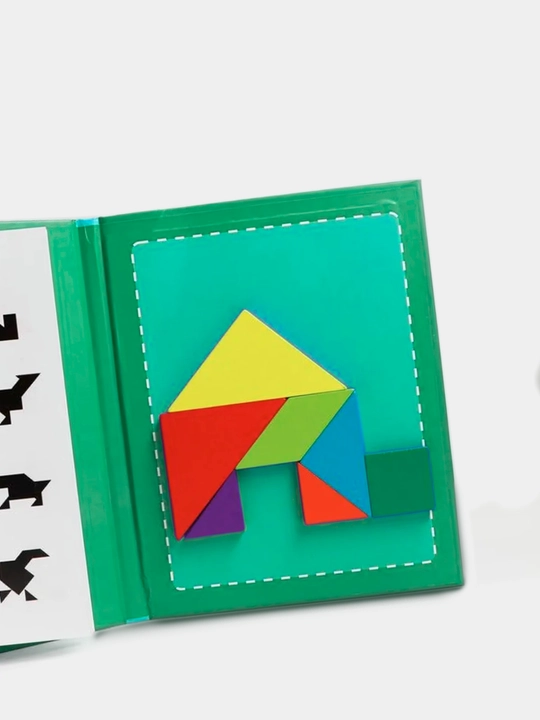 Ta'limiy yog'och jumboq o'yini Tangram, magnitli, tangram vazifalar bilan, tetris
