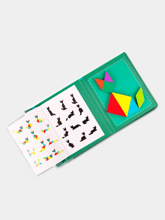 Ta'limiy yog'och jumboq o'yini Tangram, magnitli, tangram vazifalar bilan, tetris