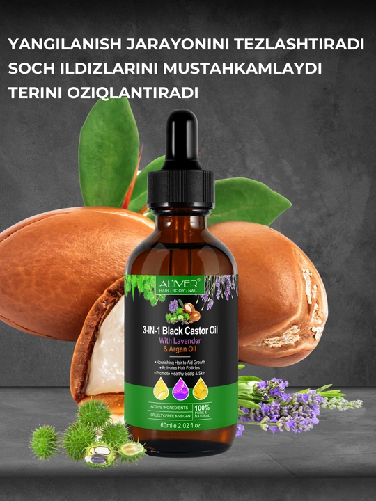 Soch, soqol, tirnoq, teri, kipriklar, o‘sish uchun rozmarin moyi, 17 xil, 60 ml