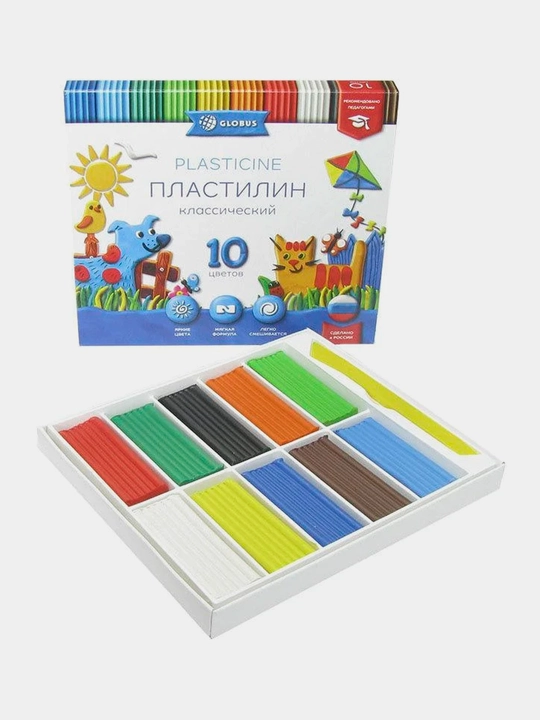 Пластилин для детей Globus, классический, 10 цветов, 200 г - 