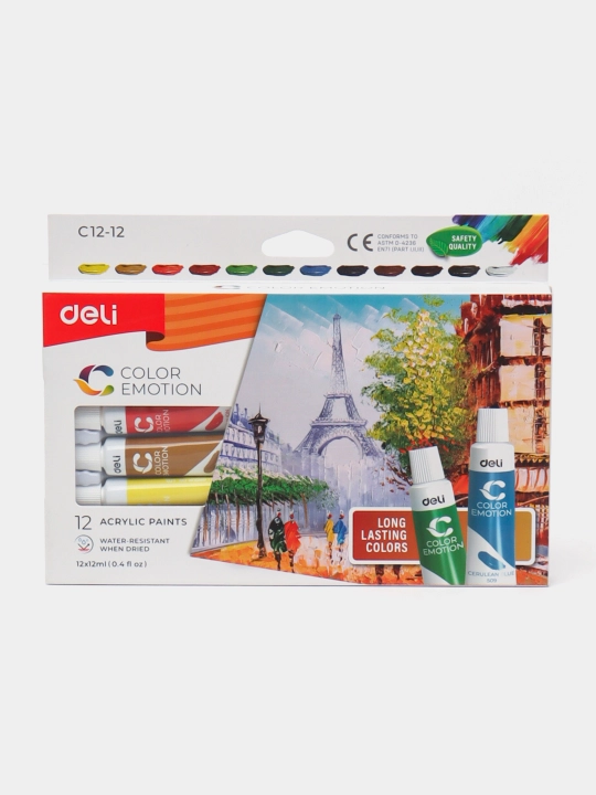 Deli EC12-12 akril bo‘yoqlari, 12 xil rangda - 