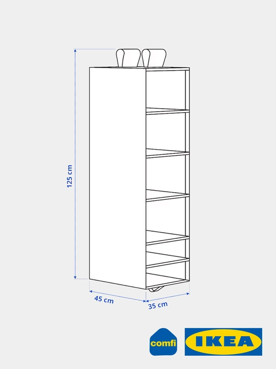 IKEA органайзер с 6 отделениями SKUBB, подвесной, для хранения, белый/серый, 35x45x125 см
