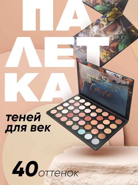Палетка теней для макияжа, 40 топовых оттенков, профиссиональные