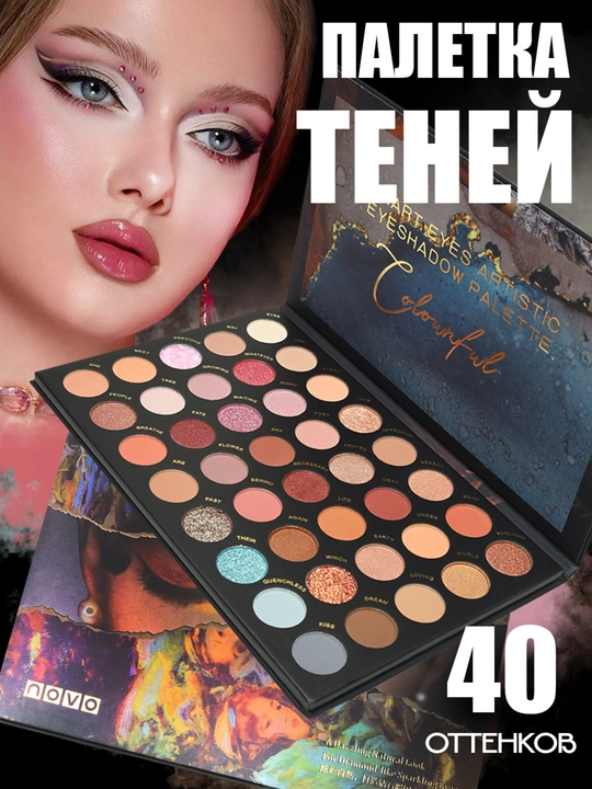 Палетка теней для макияжа, 40 топовых оттенков, профиссиональные
