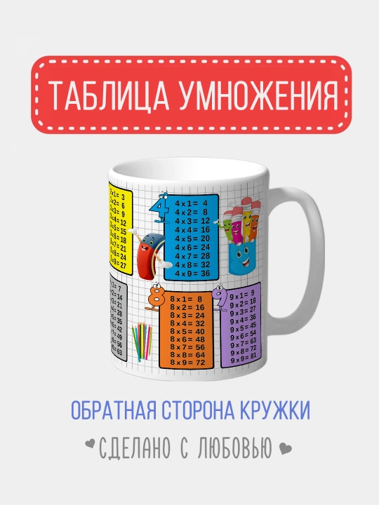 Кружка с таблицей умножения для детей — обучающая, полезный подарок школьнику