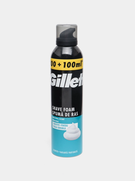 Gillette Sensitive sezgir teri uchun soqol olish ko‘pigi, qo‘shimcha himoyali, 200+100 ml