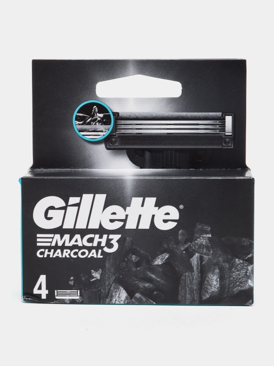 Сменные Кассеты Gillette Mach3 Charcoal со смазывающей полоской с древесным углем, 4шт, 3 лезвия