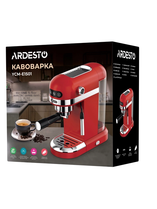 Рожковая кофеварка Ardesto YCM-E1500, 1.4 л, ручной капучинатор, подогрев чашек