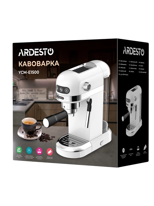 Рожковая кофеварка Ardesto YCM-E1500, 1.4 л, ручной капучинатор, подогрев чашек