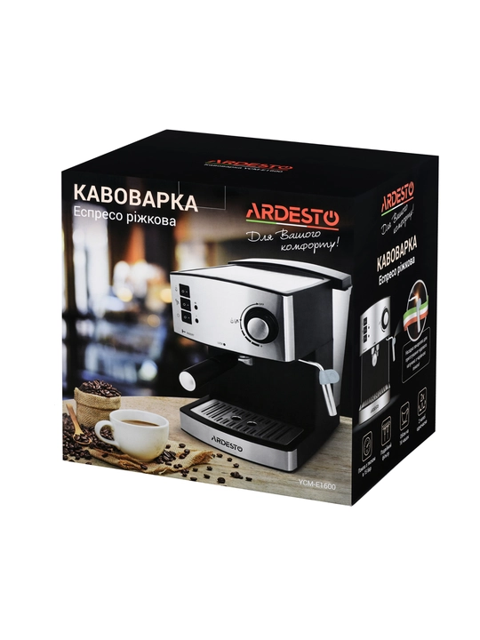 Кофеварка рожковая Ardesto Steel Collection 1, 6 л, ручной капучинатор, YCM-E1600