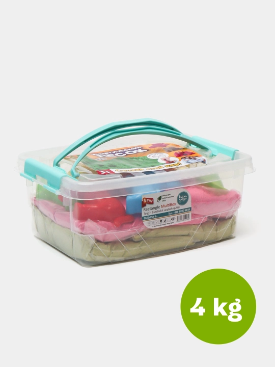 Kinetik qum - 1/2/4 kg, yasash va o‘ynash uchun to‘plam, shishiriladigan basseyn bilan