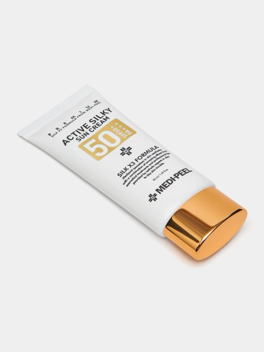 Солнцезащитный крем для лица, MEDIPEEL+, Active silky, Vitamin, Cica-nol B5, Collagen, Glutathione, Hyal aqua, 50 мл