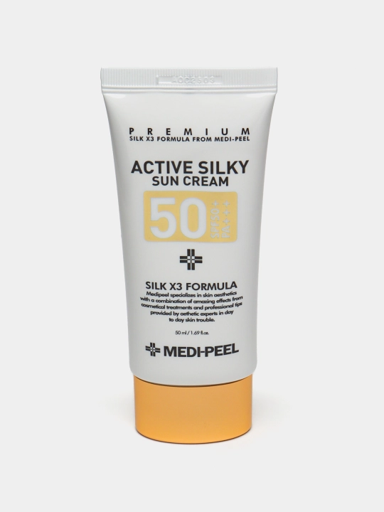 Солнцезащитный крем для лица, MEDIPEEL+, Active silky, Vitamin, Cica-nol B5, Collagen, Glutathione, Hyal aqua, 50 мл