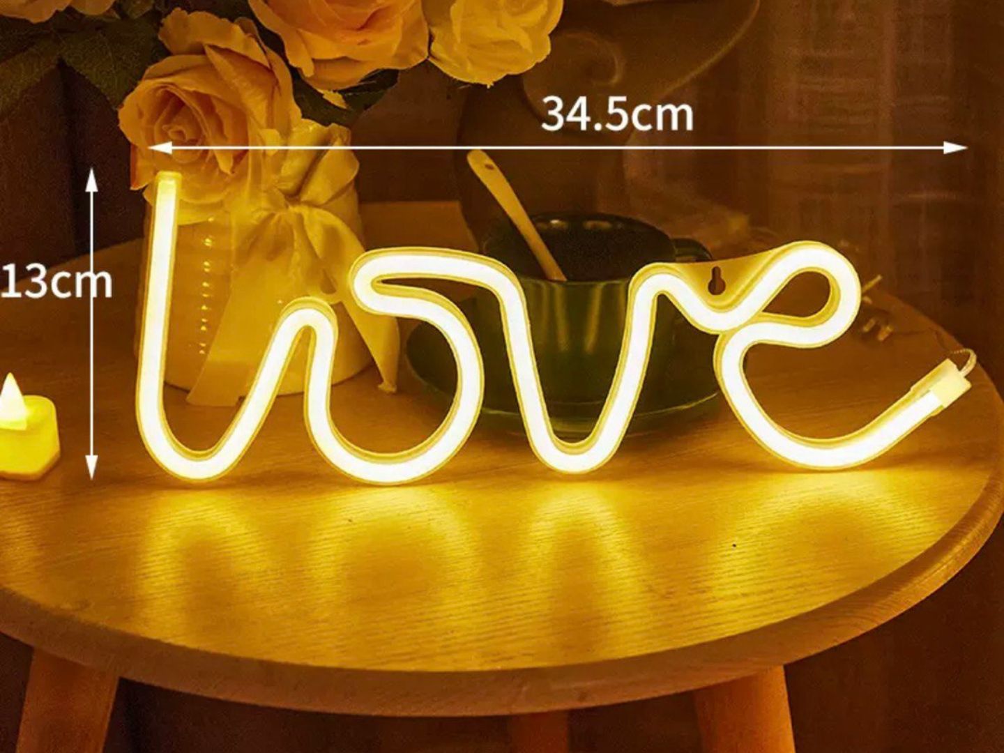Neon yorug'lik chirog'i LOVE, devorga - 