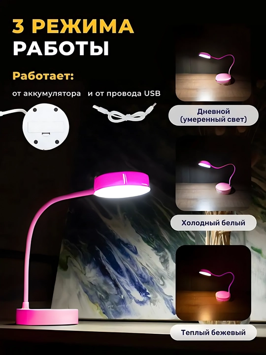 Настольная лампа для работы и учебы, регулируемая, компактная, размеры 32 * 10 см