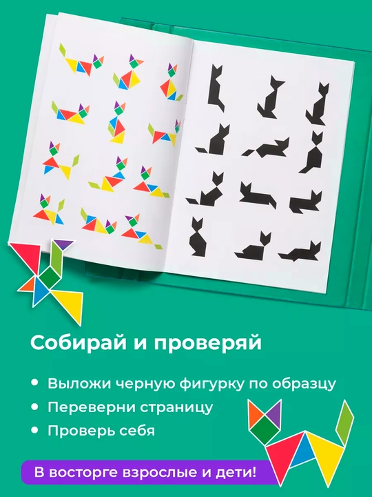 Ta'limiy yog'och jumboq o'yini Tangram, magnitli, tangram vazifalar bilan, tetris
