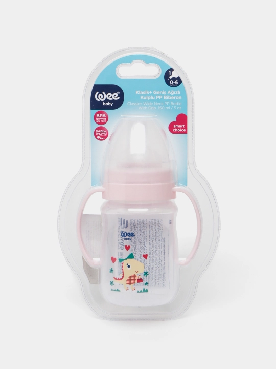 Keng bo'yinli va tutqichli oziqlantirish shishasi Classic Plus Wee baby, 150 ml