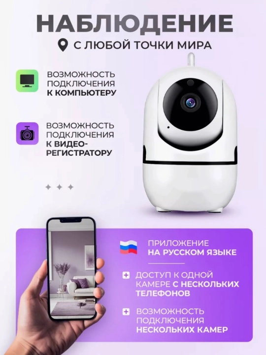 Умная поворотная IP камера, Full HD, Wi-Fi
