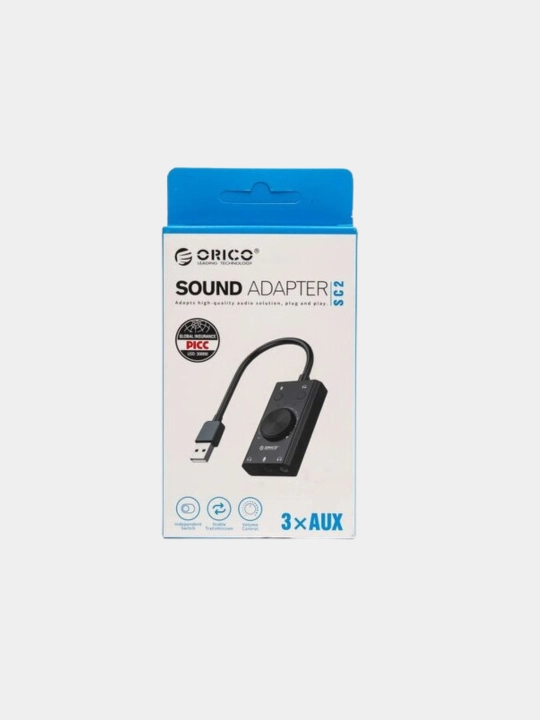 Orico ovoz kartasi, 3D sound, 3 AUX, ovoz balandligini boshqarish, tashqi ovoz kartasi