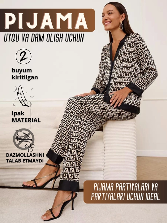 Shimli ayollar pijamasi, ipakli