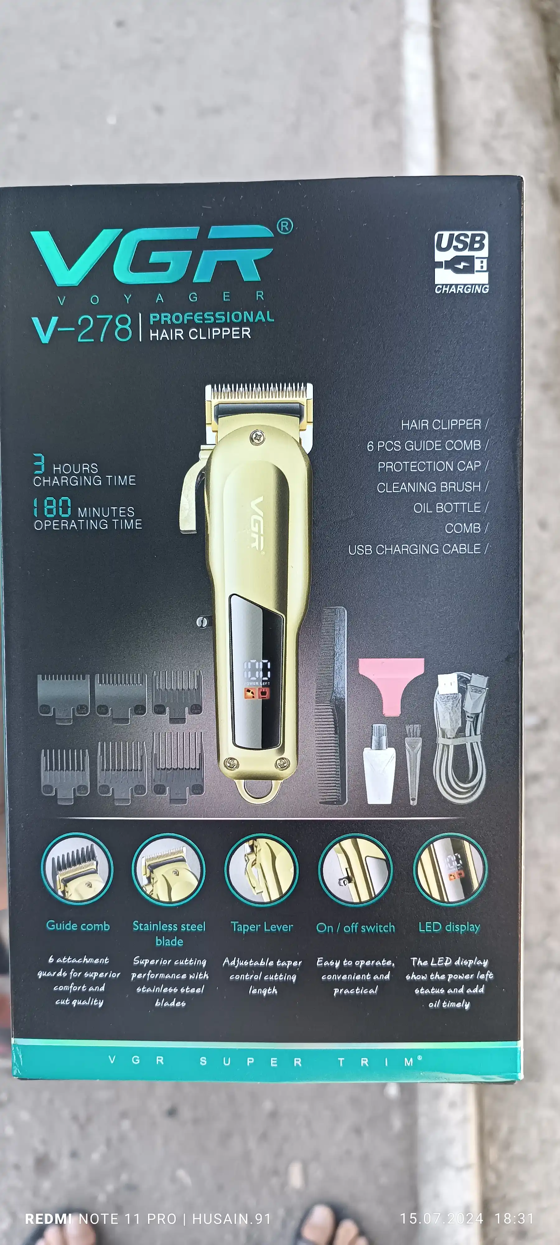 Professional simsiz soch va soqol olish kesish mashinkasi VGR V-278