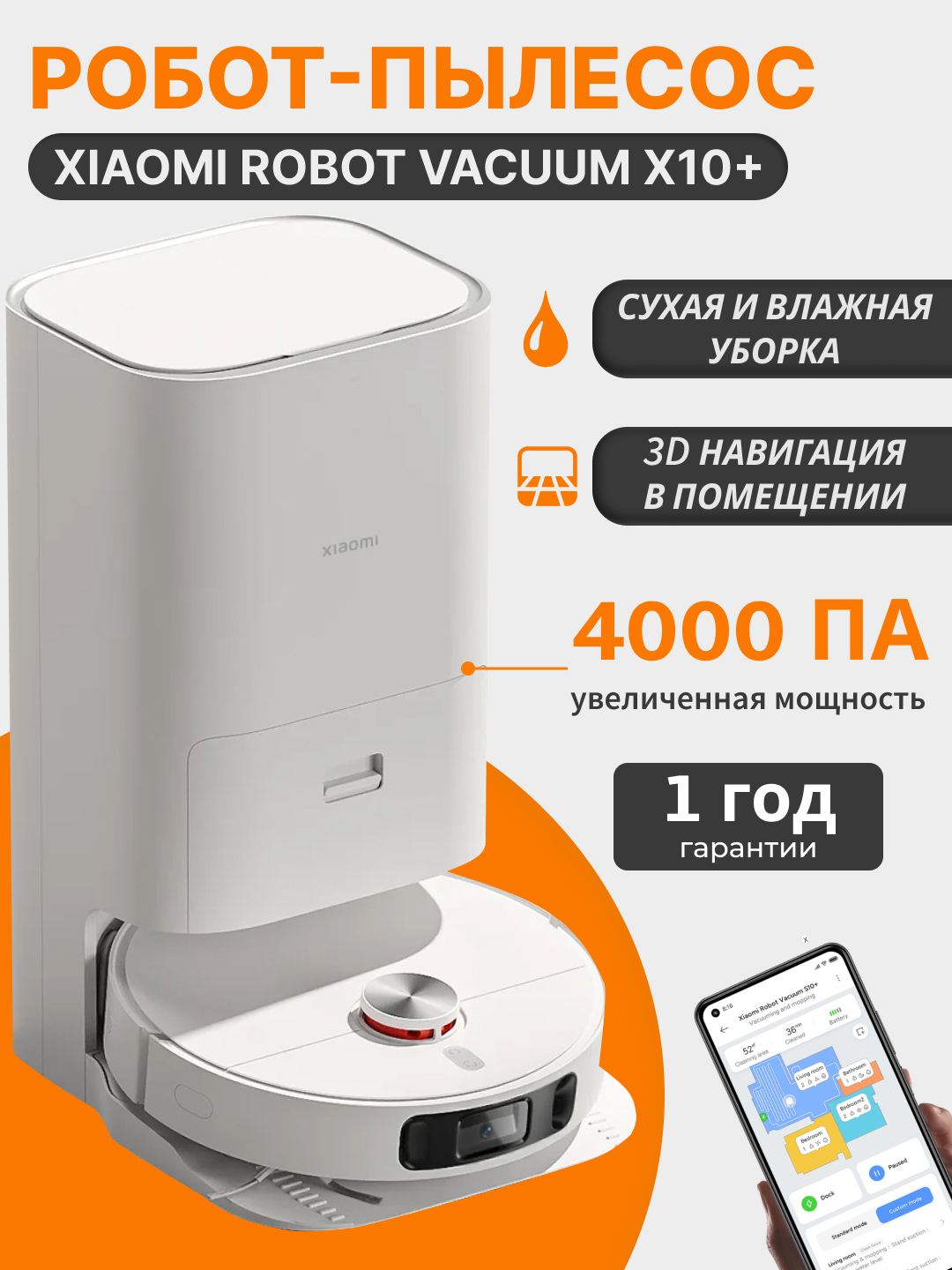 Умный робот пылесос Xiaomi Robot Vacuum S10+, X10+, со станцией для ...