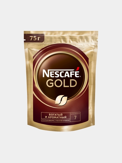 NESCAFE Gold, натуральный, растворимый, сублимированный кофе с добавлением натурального жареного молотого кофе, 75 гр — GROCERY-P004993