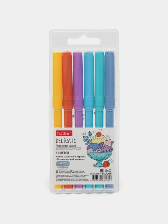 Hatber DELICATO flomasterlari, pastel, 6 ta rang, blisterda, FP069403 - 