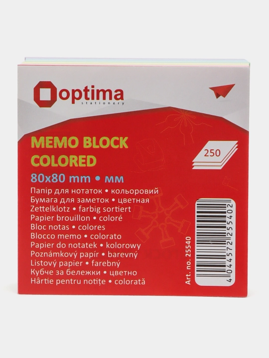 Eslatma uchun qog'oz Optima Lyuks, 80 * 80 mm, 250 varaq - 