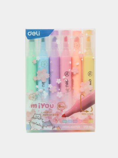 Набор текстовыделителей "Mi you" 6-цветов Deli U12-6C — ДЕЛИ-P109805-СИНИЙ