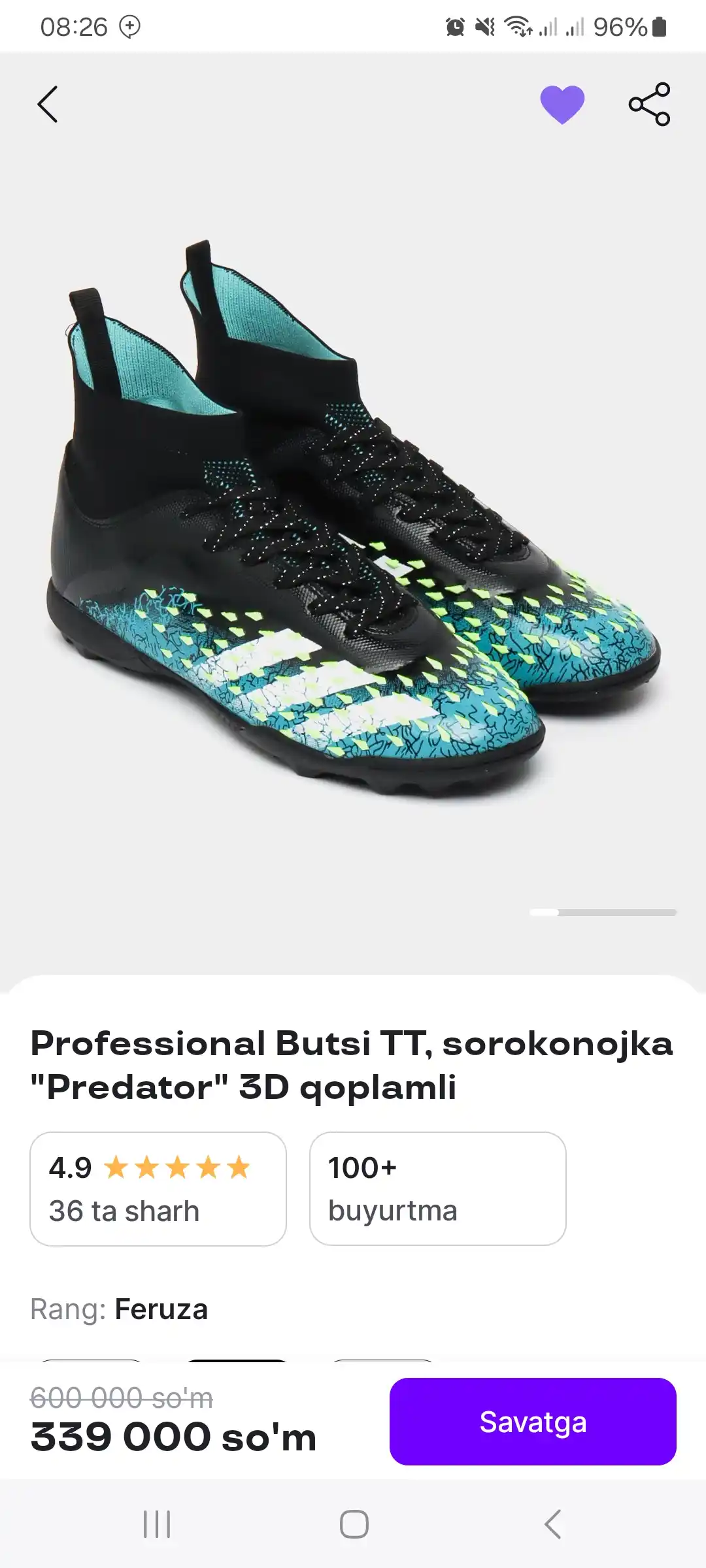 Professional butsi TF, sorokonojka Predator, 3D qoplamli