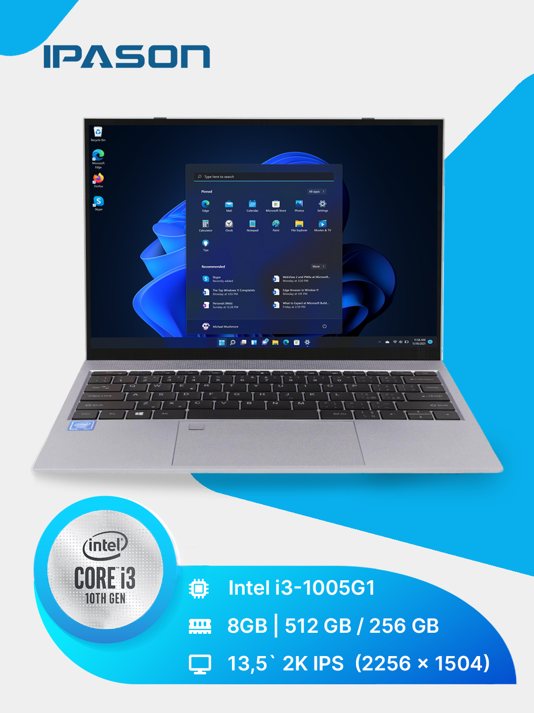 Ноутбук IPASON Smartbook P1 Pro+ Intel i3-1005G1/8 ГБ/512 ГБ SSD/13,5 ...