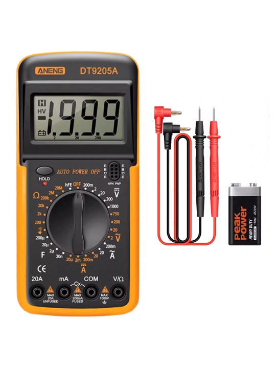 Multimetr DT-9205A ko'p funktsiyali raqamli multimetri, professional tester, LCD displey