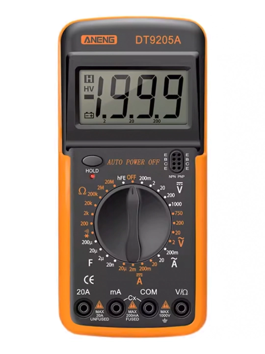 Multimetr DT-9205A ko'p funktsiyali raqamli multimetri, professional tester, LCD displey