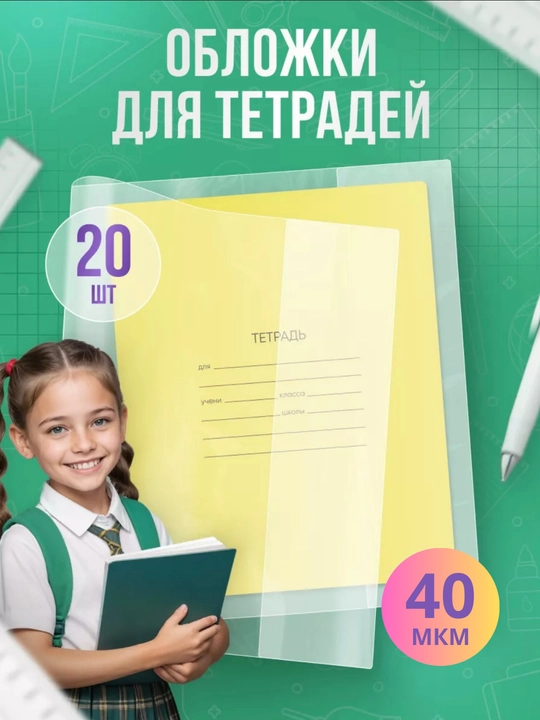 Обложки для тетрадей и дневника, 20 шт, плотные 40 мкм, 210х350 мм - 