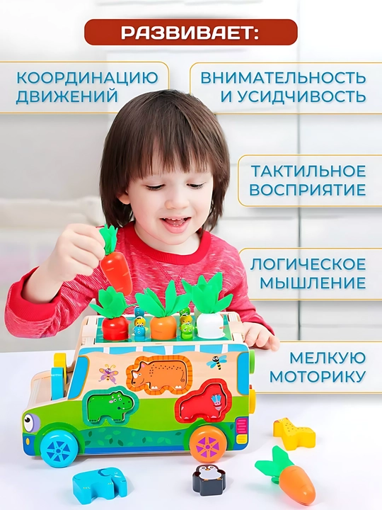 Magnitli baliq ovlash saralagich avtobus va mashinka, yogoch, yorqin