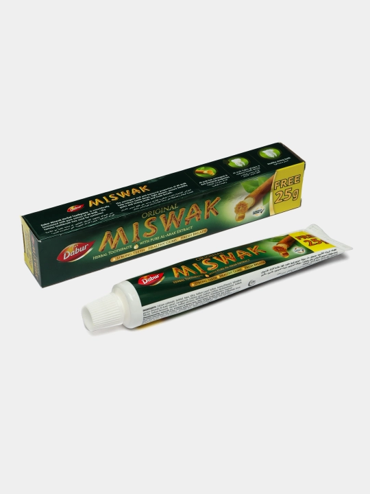 "Dabur Misvak" tish pastasi, misvokli, oqartiruvchi, ftorsiz, halol, 75 - 190 gr